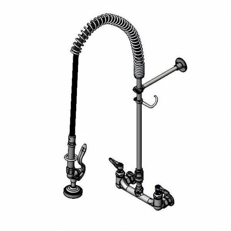 Product image #1 for T&S Brass EasyInstall Wall-Mount Pre-Rinse Unit with 8-Inch Centers, 18-Inch Riser, 44-Inch Hose and 1.15 GPM Spray Valve