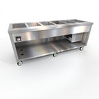 Thumbnail image #1 for Duke Manufacturing Thurmaduke TFCP-88SS-N7 88-Inch Mobile 6-Pan Flush-Mount Refrigerated Cold Pan Unit, Stainless Steel