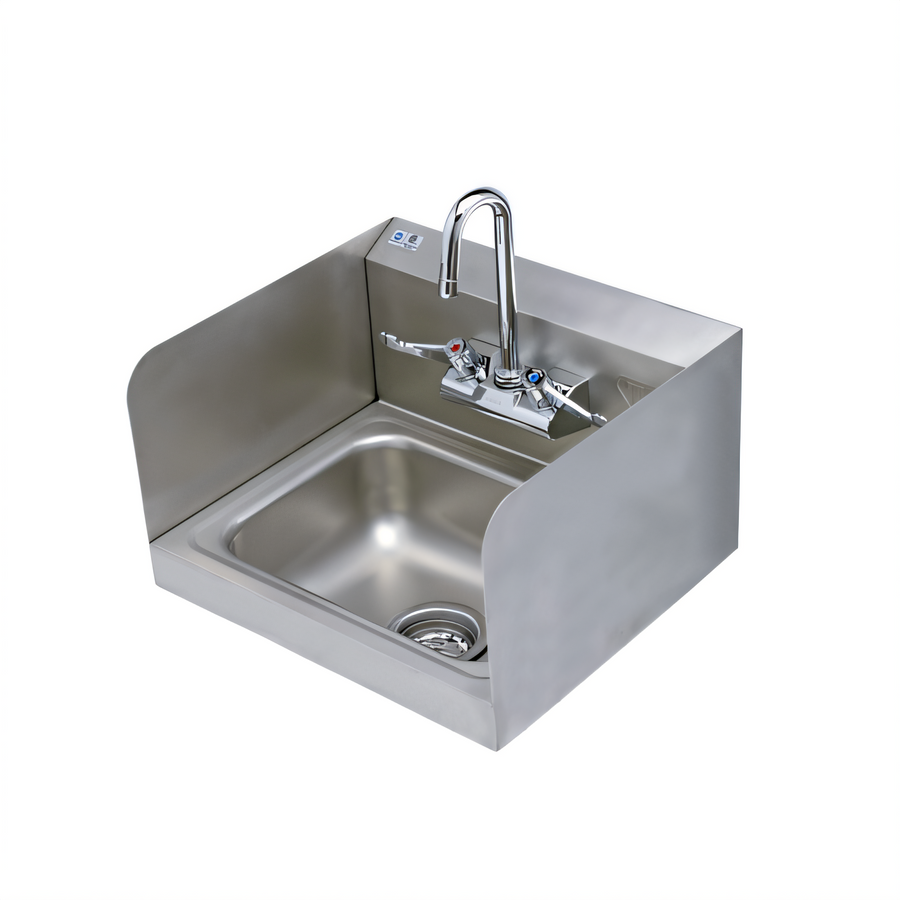 Product image #1 for Wall-Mounted Stainless Steel Hand Wash Sink with Side Splash Shields and 4-Inch Wall-Mount Mixing Faucet
