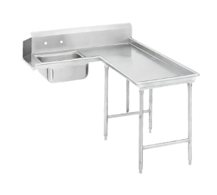 Product image #1 for Advance Tabco Island Soil L-Shaped Right-Hand Dish Table with Pre-Rinse Sink, 107-Inch, 16 Gauge 304 Stainless Steel