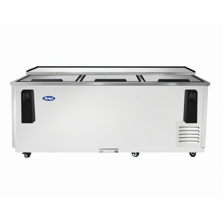 Product image #1 for Atosa 80 1/2-Inch Horizontal Stainless Steel Bottle Cooler, 21.2 Cu. Ft., 3 Sliding Lids, Side-Mount Refrigeration