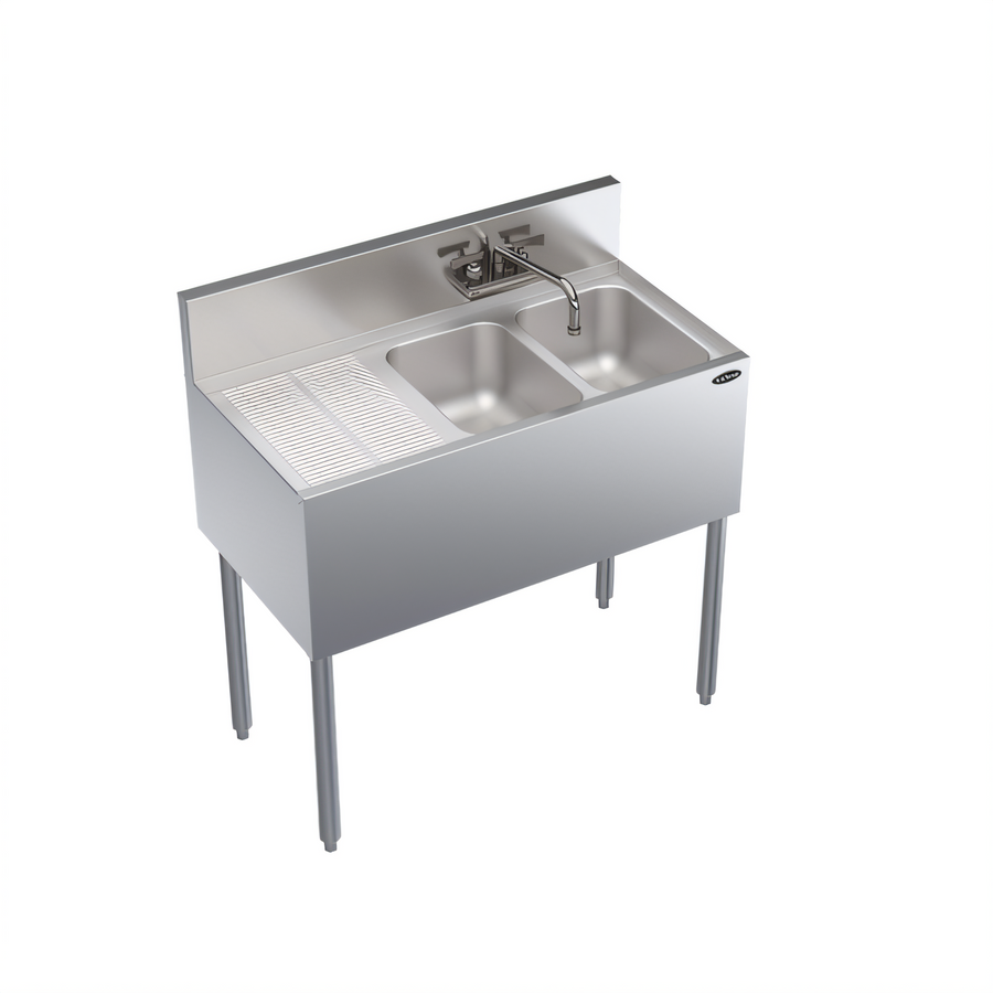 Product image #1 for Krowne Royal Series 36-Inch Two-Compartment Underbar Sink Unit with Left Drainboard and Swing-Spout Faucet