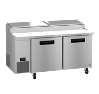 Hoshizaki Steelheart 67-Inch Two-Section Reach-In Pizza Prep Table with 9 1/3 Size Pan Capacity