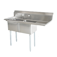 Omcan USA 2-Compartment Pot Sink with Right-Hand Drainboard, 18-Gauge 304 Stainless Steel