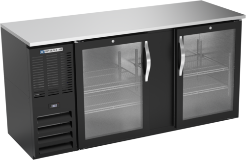 Product image #1 for Beverage-Air Two-Section Refrigerated Back Bar Storage Cabinet with Glass Doors, Stainless Steel Top, 68-Inch Wide, Black Exterior
