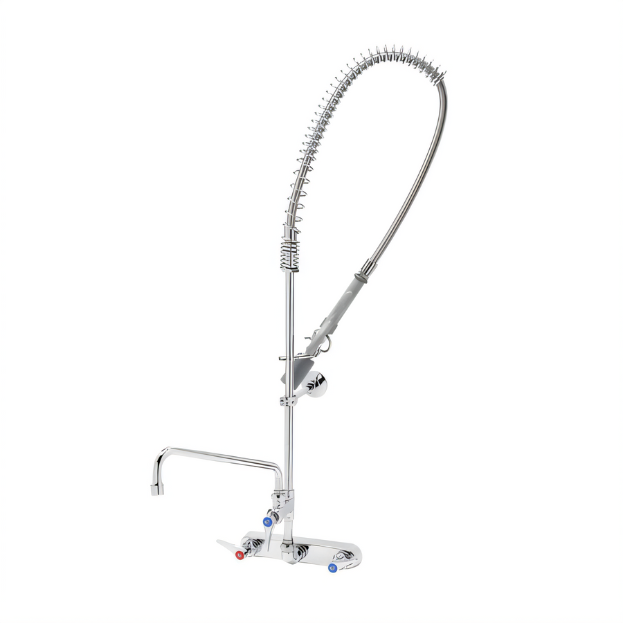 Product image #1 for T&S Brass EasyInstall 8-Inch Wall-Mount Workboard Pre-Rinse Add-On Faucet with 12-Inch Swing Nozzle and 1.07 GPM Spray Valve