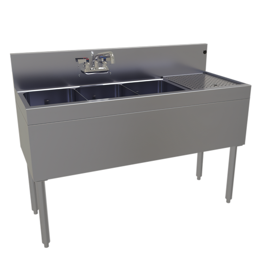 Product image #1 for Glastender Three-Compartment Underbar Sink Unit, 48 Inch, Right Drainboard, Stainless Steel