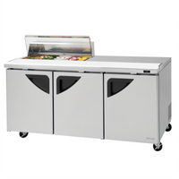 Turbo Air Super Deluxe Three-Section Refrigerated Sandwich/Salad Prep Table with Clear Top and 10-Pan Opening
