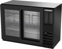 Beverage-Air 48-Inch Two-Section Refrigerated Back Bar Storage Cabinet with Sliding Glass Doors, 15.1 Cu. Ft., Stainless Steel Top, Black Exterior