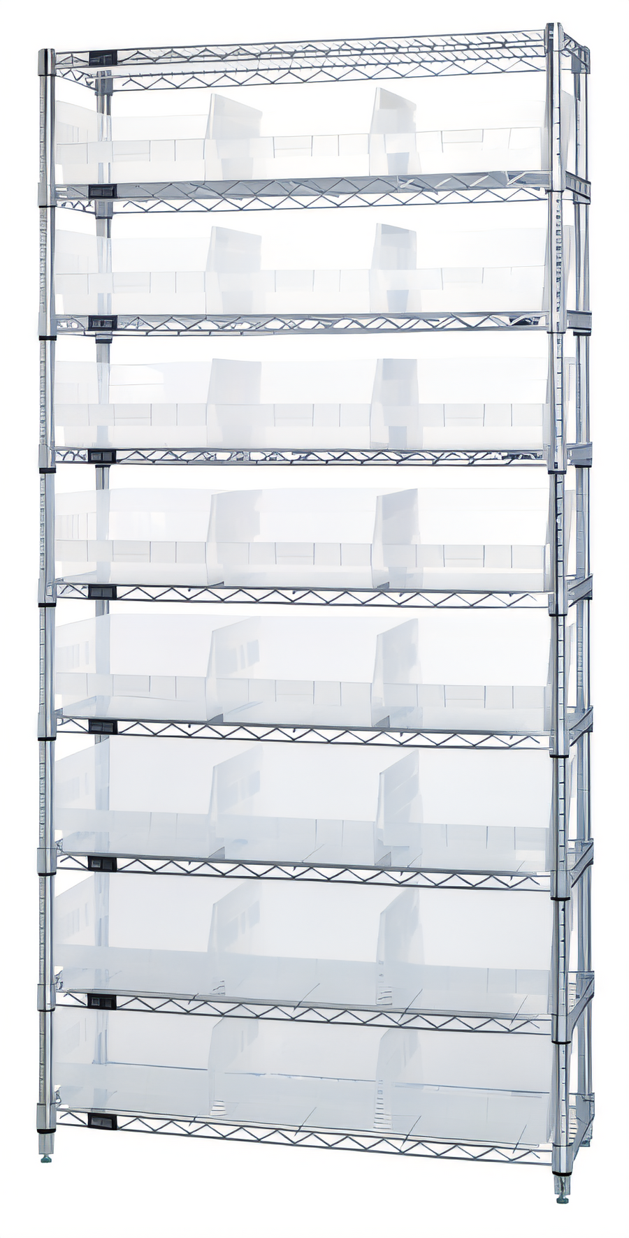 Product image #1 for Quantum 36-Inch Wide 9-Shelf Bin Wire Shelving System with 24 Clear Bins