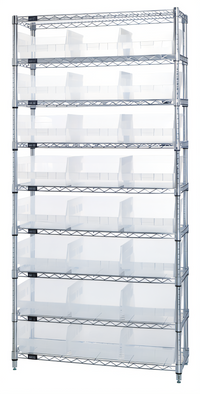 Quantum 36-Inch Wide 9-Shelf Bin Wire Shelving System with 24 Clear Bins