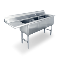 Steel Works Stainless 18-Gauge 304 Stainless Steel 3-Compartment Sink with Left Drainboard, 42 1/2 x 19 1/2 Inches