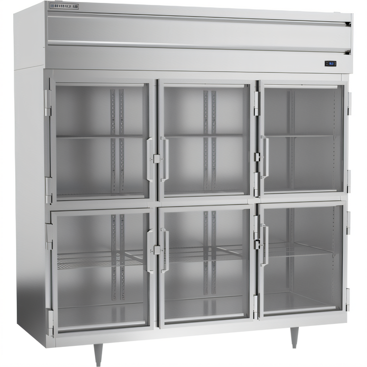 Product image #1 for Beverage-Air P Series 3-Section Top-Mount Reach-In Refrigerator with 6 Half-Glass Doors