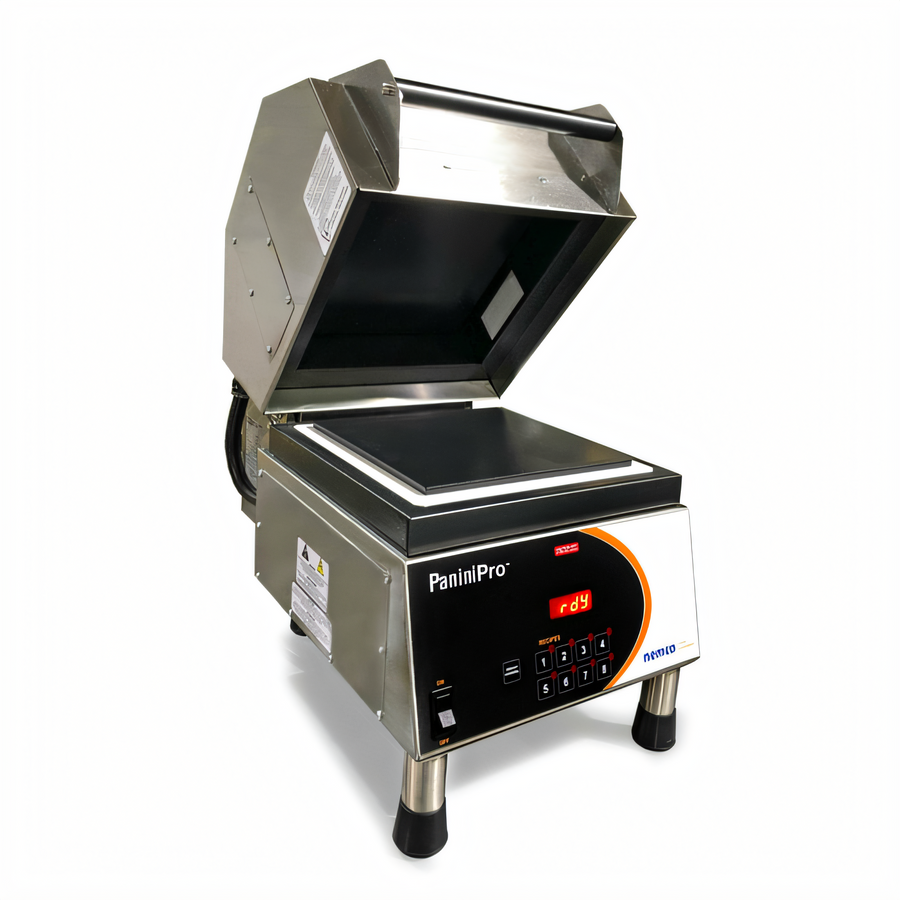Product image #1 for Nemco PaniniPro Commercial Countertop Panini Press with Grooved Top & Bottom 10.5 x 10.5 Inch Non-Stick Aluminum Plates, 208V