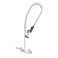 equip 8-Inch Center Wall-Mount Pre-Rinse Unit with 18-Inch Riser and 44-Inch Hose