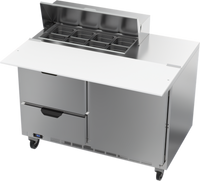 Beverage-Air 48-Inch Two-Section Sandwich Prep Table Refrigerated Counter with 1 Door, 2 Drawers, and 8-Pan Top