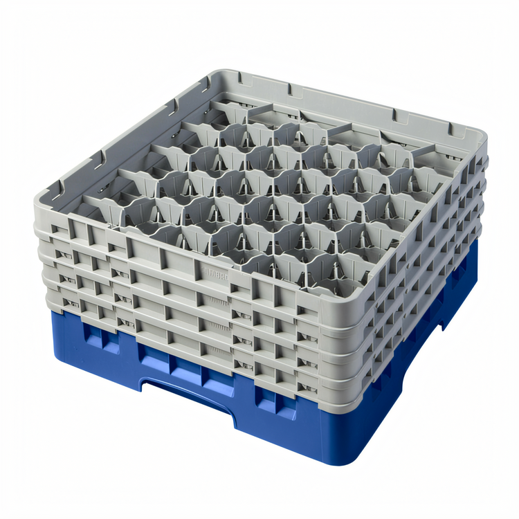 Product image #2 for Cambro Camrack® Full Size 30-Compartment Glass Rack with 4 Soft Gray Extenders, Blue