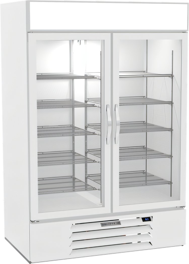 Product image #1 for Beverage-Air MarketMax Two-Section Reach-In Glass Door Refrigerated Merchandiser, 46.15 Cu. Ft., White