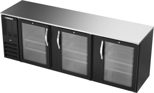 Product image #2 for Beverage-Air Food-Rated Shallow-Depth Back Bar Refrigerator with 3 Glass Doors