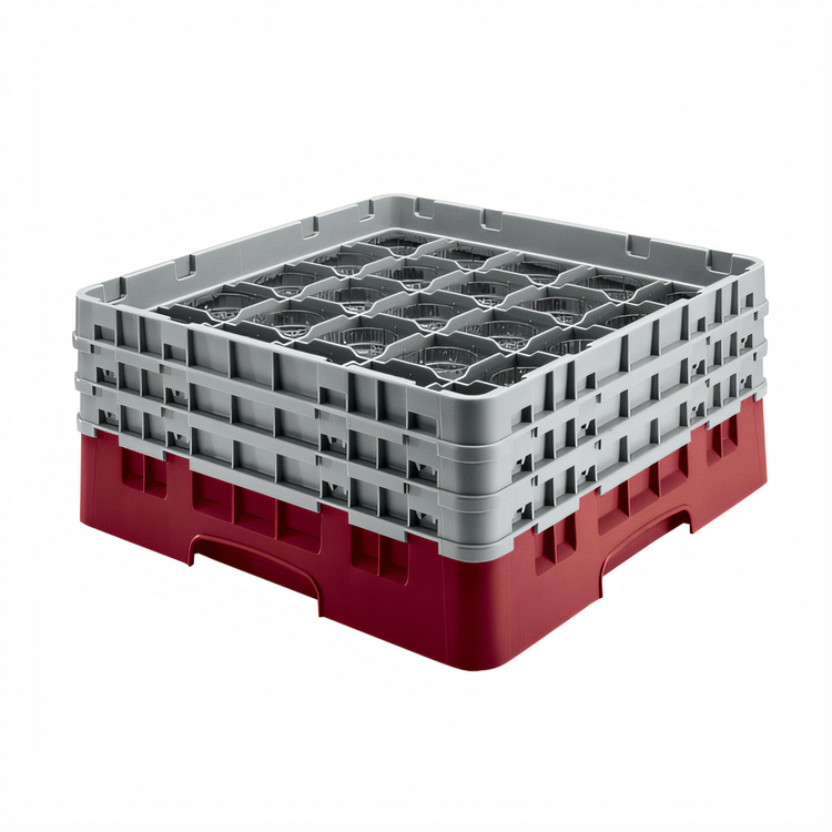 Product image #2 for Cambro Camrack 36-Compartment Full Size Low Profile Glass Rack with 2 Soft Gray Extenders, Cranberry