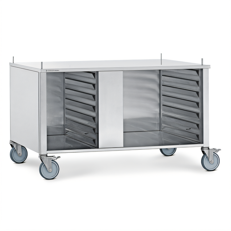 Product image #1 for Convotherm Stainless Steel Oven Stand, Closed on Three Sides, with Casters and 14 Shelf-Rail Pairs for C4 6.20/10.20