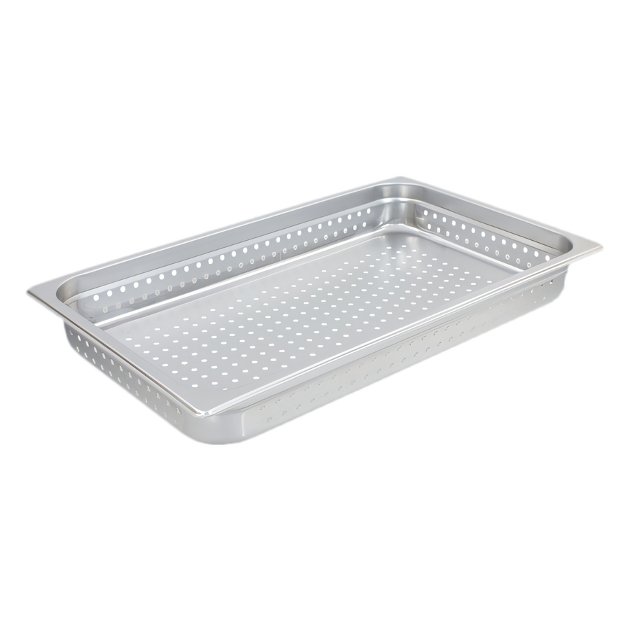 Product image #1 for Crestware Saf-T-Stak Full-Size Perforated Hotel Pan, 4" Deep, 18/8 Stainless Steel