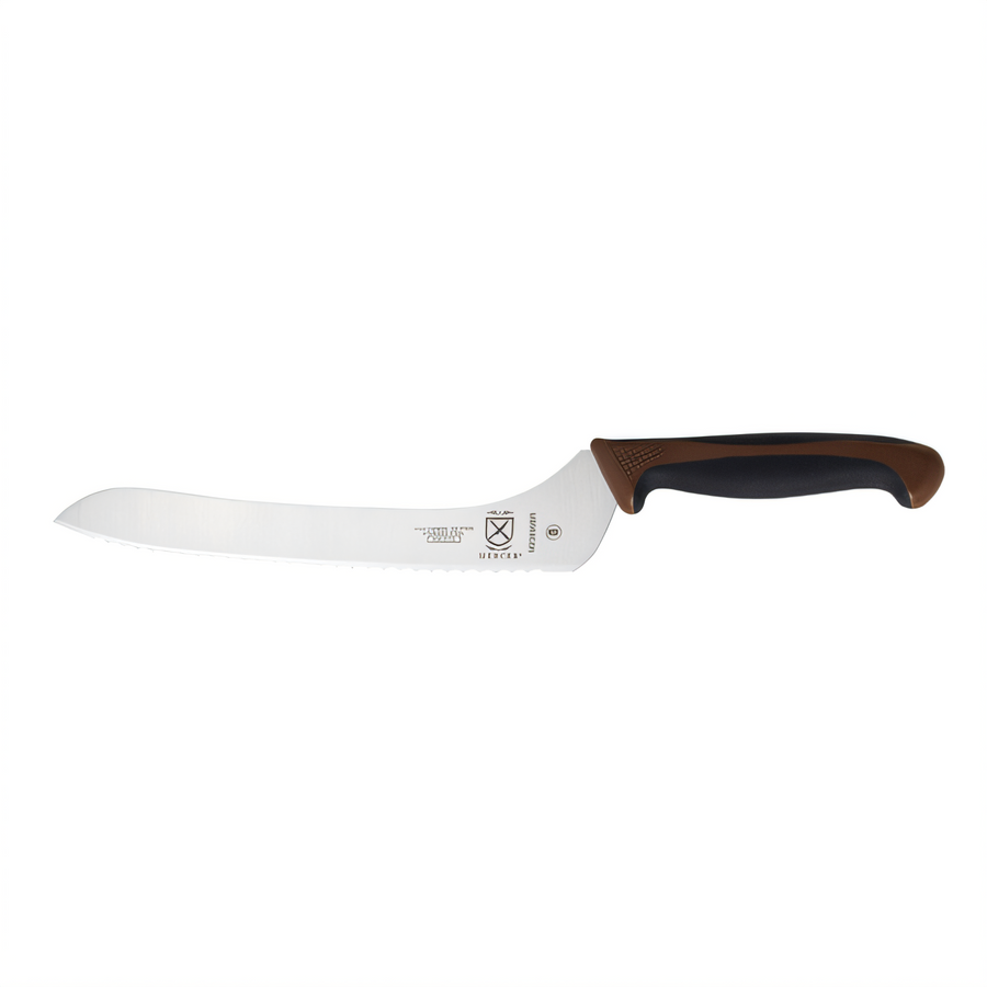 Product image #1 for Mercer Culinary Millennia Colors 9-Inch Offset Wavy Edge Bread Knife, Brown Handle