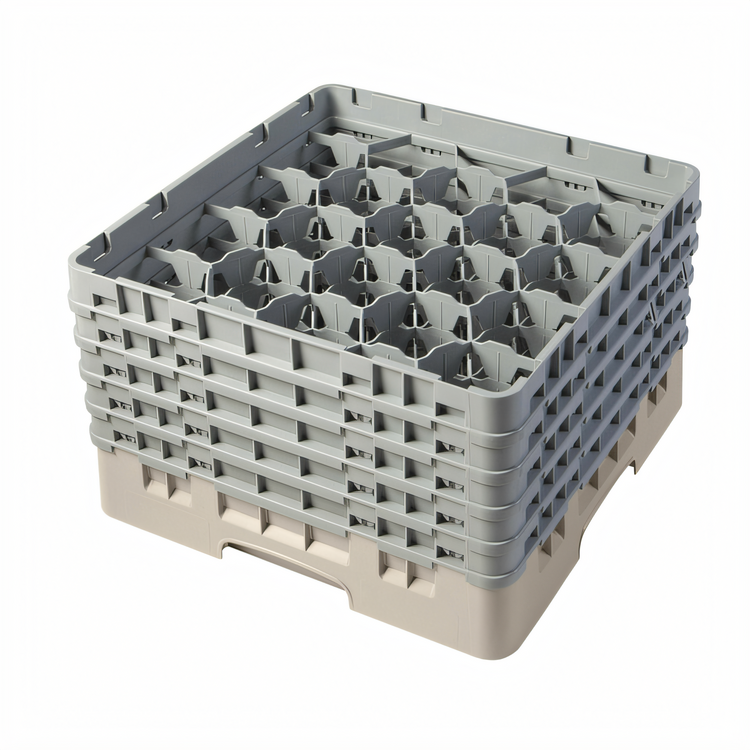 Product image #2 for Cambro Camrack 20-Compartment Full-Size Glass Rack with 5 Soft Gray Extenders, Beige