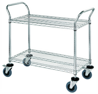 Quantum Conductive Utility Bus Cart with 2 Wire Shelves, 1200 lb Capacity, Chrome Plated, 36 x 18 x 37.5 Inches