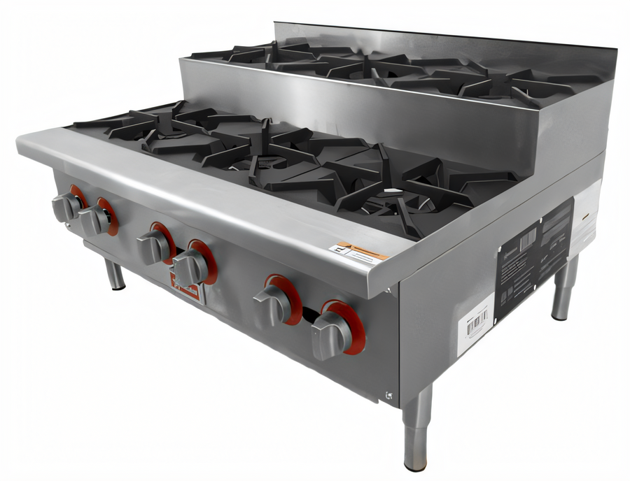 Product image #1 for Omcan Countertop Step-Up Natural Gas Hot Plate with 6 Open Burners, 36-Inch