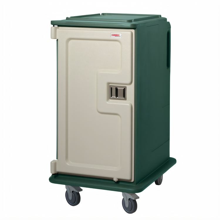 Product image #1 for Cambro Tall Profile Insulated 2-Compartment Meal Delivery Cart for 14" x 18" Trays, Granite Green/Cream Door