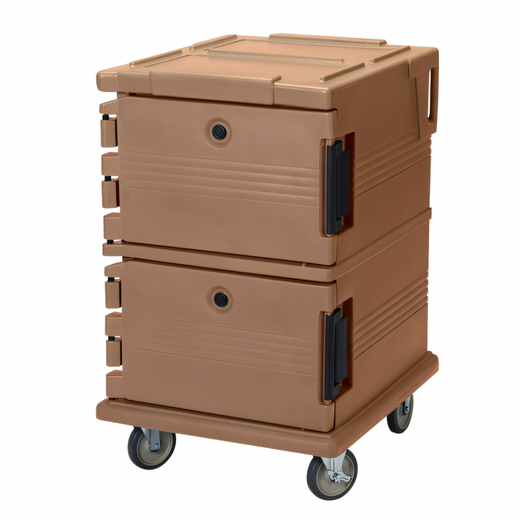 Product image #2 for Cambro Ultra Camcart UPC1200 Front-Loading Double-Compartment Insulated Food Pan Carrier Cart, 90 Qt., Coffee Beige