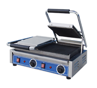 Globe Double Countertop Electric Bistro Panini Grill with Grooved Cast Iron Plates