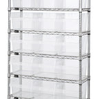 Thumbnail image #1 for Quantum WR8-809CL Chrome Wire Shelving System with 8 Shelves and 21 Clear Bins, 36"W x 12"D x 74"H, 800 lb. Per Shelf
