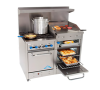 Comstock-Castle 48-Inch Commercial Gas Range with 4 Open Star Burners, 24-Inch Raised Griddle, and 2 Space-Saver Ovens