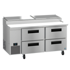 Thumbnail image #1 for Hoshizaki Steelheart PR67B-D4 67-Inch Two-Section Refrigerated Pizza Prep Table with 4 Drawers, 9-Pan Rail and Poly Cutting Board