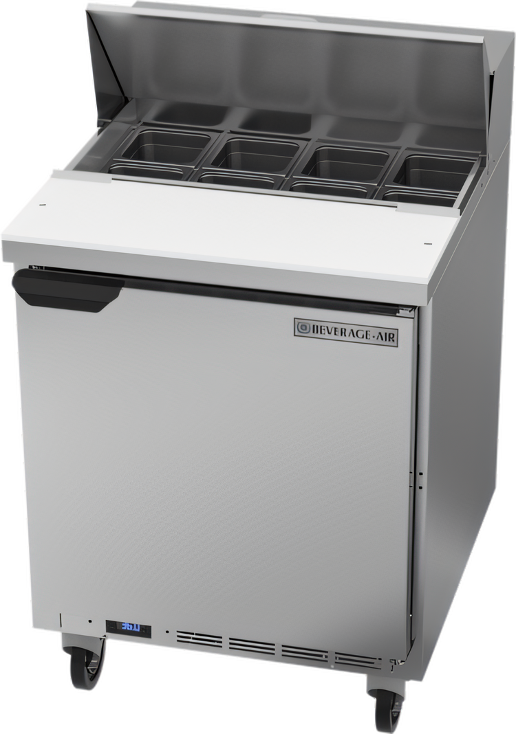 Product image #1 for Beverage-Air SPE27HC-B 27-Inch 1-Door Sandwich Prep Table Refrigerator with 8-Pan Top and 10-Inch Cutting Board