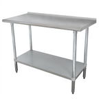 Thumbnail image #1 for Advance Tabco 144 Inch x 30 Inch Open Base Stainless Steel Work Table with Adjustable Undershelf and Rear Up-Turn
