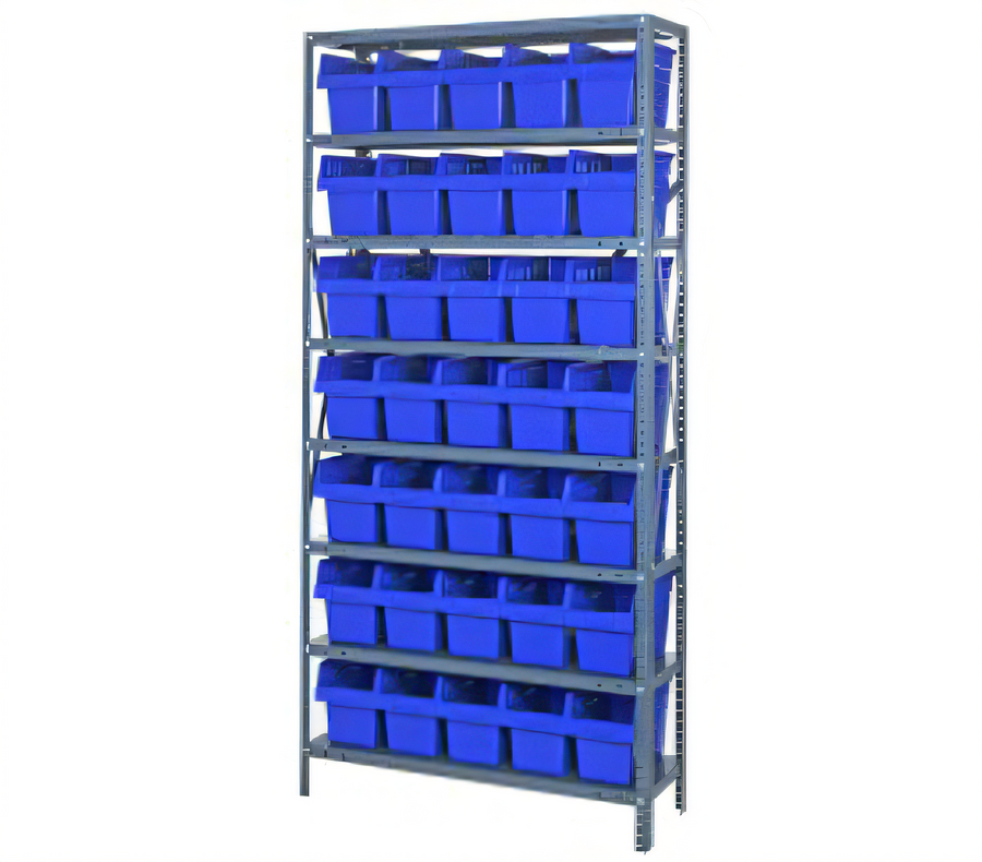 Product image #1 for Quantum Heavy-Duty Stationary Wire Shelving Unit with 8 Shelves and 35 Storage Bins, 36 x 12 x 75 Inches