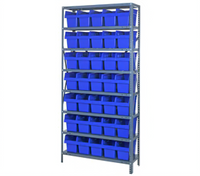Quantum Heavy-Duty Stationary Wire Shelving Unit with 8 Shelves and 35 Storage Bins, 36 x 12 x 75 Inches
