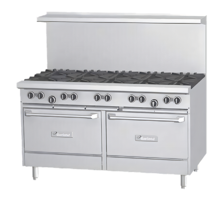 Product image #1 for Garland G Starfire Pro 60-Inch Gas Restaurant Range with 6 Open Burners, 24-Inch Griddle, 2 Storage Bases, and Hi-Shelf