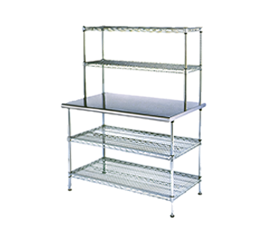 Product image #1 for Eagle AdjusTable Two-Tier Heavy-Duty Stainless Steel Work Table with Double Overshelf, 48 x 30 Inch
