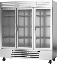 Vista® Series Three-Section Reach-In Glass Door Freezer, 75-Inch Wide, Bottom-Mount Self-Contained Refrigeration