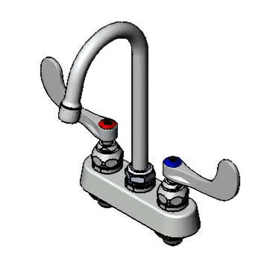 Product image #1 for T&S Brass Low-Lead ADA-Compliant 4-Inch Centers Deck Mount Workboard/Bar Sink Faucet with Swivel Gooseneck and Wrist Action Handles