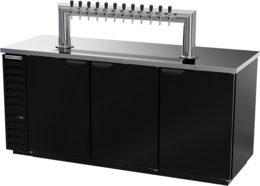 Product image #1 for Beverage-Air 78-Inch Direct Draw Beer Dispenser with 12-Tap Tower, 4 Half-Keg Capacity, 3 Doors, Black Exterior