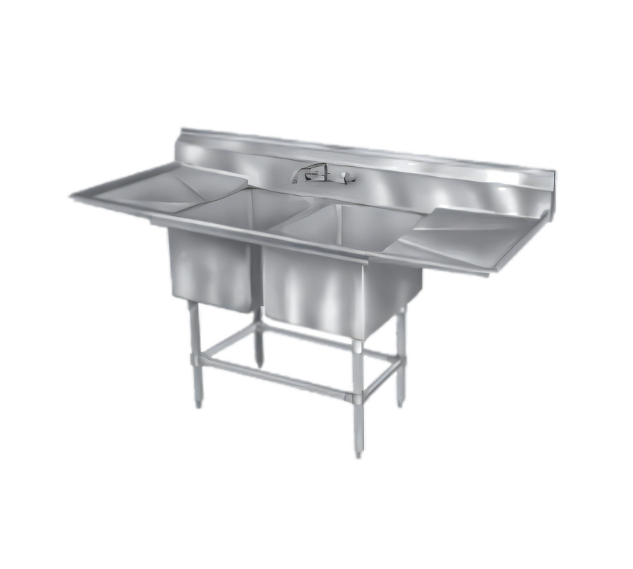 Product image #1 for Spec-Master FN Series Floor Model Two-Compartment Stainless Steel Sink with Left and Right 30-Inch Drainboards, 24 x 24 x 14 Inch Bowls
