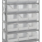 Thumbnail image #1 for Quantum QSBU-255CL Heavy-Duty Wire Shelving Unit, 18 x 36 x 75 in., 8 Shelves, 21 Clear Bins, 400 lb. Per Shelf