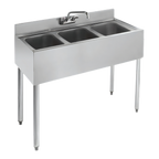Thumbnail image #1 for Krowne Silver Series 18-33 38.5-Inch 3-Compartment Stainless Steel Underbar Sink with Wall-Mount Faucet