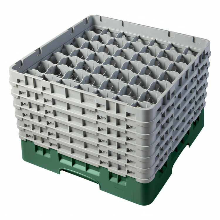 Product image #2 for Cambro Camrack® Full Size 49-Compartment Glass Rack with 6 Soft Gray Extenders, Sherwood Green
