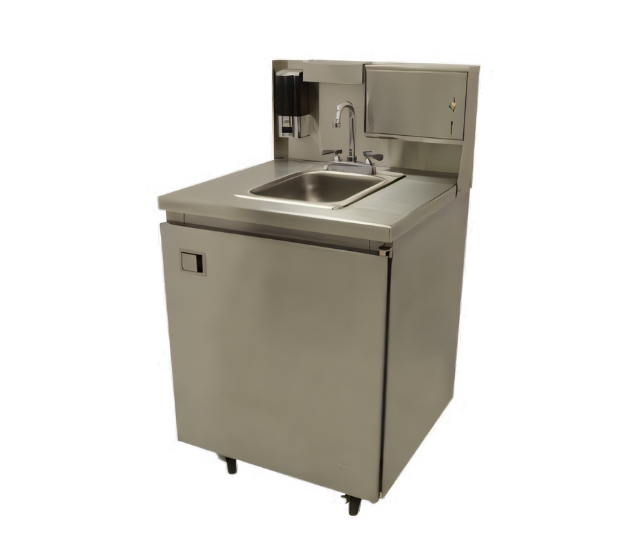 Product image #1 for Advance Tabco Stainless Steel Bolt-On Rear Riser Panel with Manual Soap and Towel Dispenser for 26-Inch Mobile Sinks